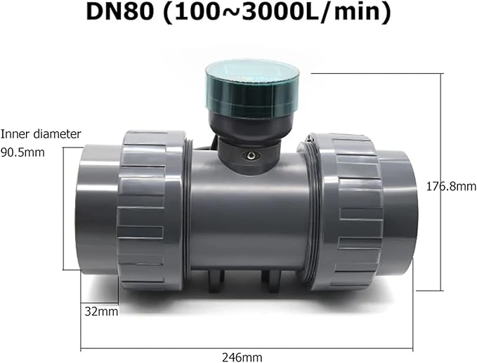 RS485 Digital Display Flow Meter High Precision Smart Electronic Flowmeter UPVC Water Flow Sensor for Farm Garden Irrigation(DN80)