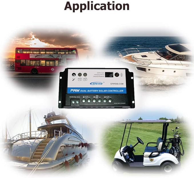 EPEVER EPIPDB-COM Series Dual Battery Solar Charge Controller 10A 12V/24V Auto Work for RVs Caravans and Boats etc Duo Battery Solar Charging System