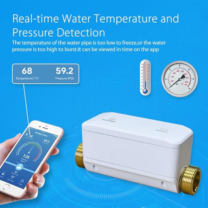 Haozee WiFi Smart Water Valve with Automatic Shut-Off, NSF Certified,Water Temperature/Water Pressure/Water Flow Rate Detect, APP Remote Control for DN20 (3/4 inch) Pipes