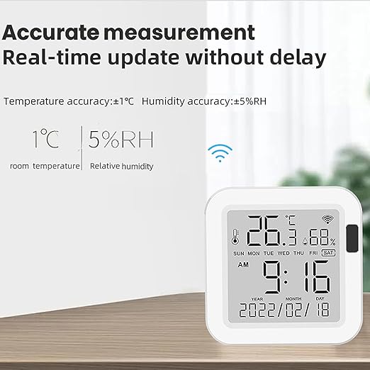 Smart WiFi Temperature Humidity Monitor: Tuya Wireless Temperature Humidity Sensor with APP Notification Alerts, WiFi Thermometer Hygrometer for Home Pet Garage with LCD Display, Compatible with Alexa