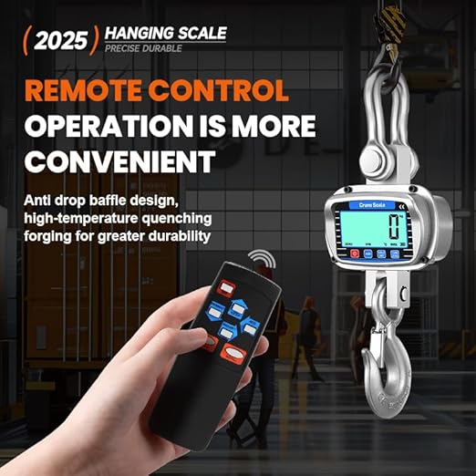 Digital Crane Scale 6600 lbs/3000kg/3T Measurable Temperature and Humidity Industrial Heavy Duty Hanging Scale with Remote Control LCD Screen for Construction, Factory, Farm(Silver)