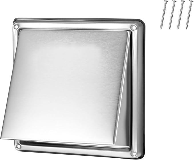 VEVOR 6 inch External Extractor Wall Vent Cover, Square AC Vent Gable Cover, Premium Stainless Steel & with Built-in a Protection Screen, for House,Bathroom,Garage,Kitchen,Basement (1 Pack, Silver)