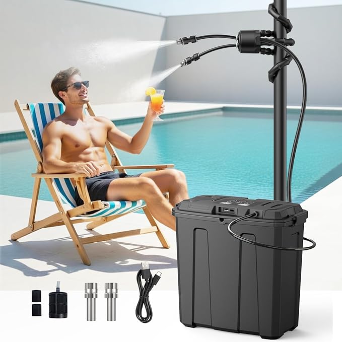 Ausic Personal Misting System Portable, Outdoor Misters for Outside Water Cooling, 9L Bucket with Built-in 10000mAh Battery & PCS Pump, for Outdoor Sports/Patio/Umbrella/Pasture/Greenhouse/Camping