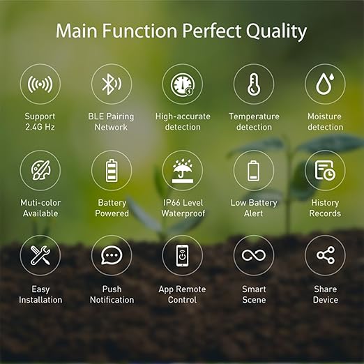 WiFi Smart Soil Sensor: Smart Soil Moisture Meter with App Real-Time Monitoring, Soil Tester with Moisture/Temperature Meter for Garden, Farm and Greenhouse, Compatible with Alexa, Google Home