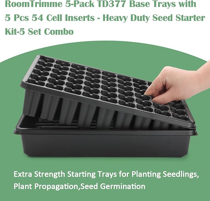 RooTrimmer 5 Pack Seedling Starter Trays No Holes and 5 Pack 54 Cell Seed Starter Trays Extra Deep 2.8" - Heavy Duty Plastic Nursery Trays for Seed Germination & Plant Propagation (5 Sets)