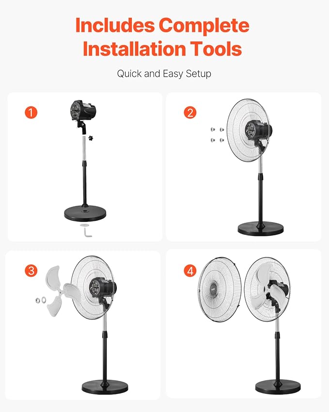 VEVOR Industrial Pedestal Fan, 18 Inch 90-Degree Oscillating Fan, Height Adjustable Standing Fans with 3 Adjustable Speeds, High Power Floor Fans for Office, Black