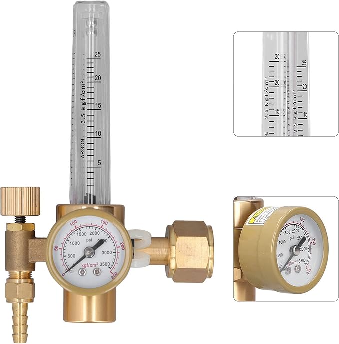 Welding Gas Regulator Valve Brass Flowmeter CO2 MIG TIG Welding Machine Accessory OBC191 Adjustable 025LPM Flow Meter with 03500psi Gauge for Argon Arc Welding Industrial U
