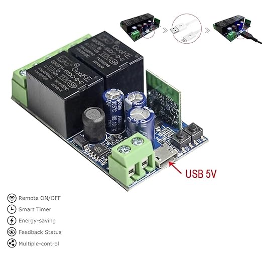 Ewelink WiFi Wireless Smart Relay Module USB DC 5v/12v/24v/48v 2 Channel Switch for Garage Door, Rolling Shutter Door, Electric Curtain