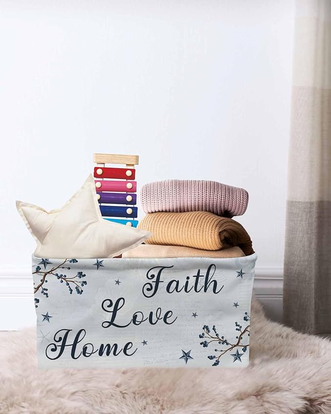 Texas Star Country Storage Bins Cubes Waterproof Cloth Storage Basket, Blue Farmhouse Branches Foldable Storage Bags for Shelf Closet Clothes Storages Organizers with Handles 15x11x9.5 in 2PCS