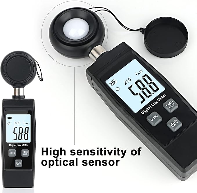 Light Meter, XRCLIF Handheld Lux Meter for Ambient Light Intensity Monitoring, Digital Photometer Range up to 200,000 Lux, Photo Illuminance Sensor with MAX/MIN Data Hold for Grow Plants Led