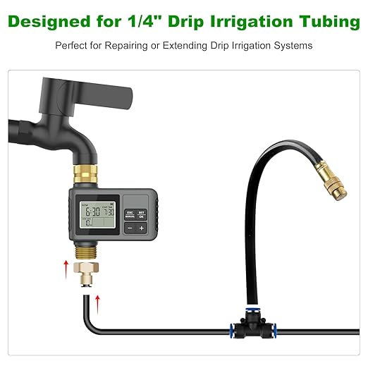 1/4 Inch Brass Drip Irrigation Connector, Barbed Brass Fitting for 1/4" Tubing, Leak-Resistant Adapter for Garden & Drip Irrigation Systems, 2 Pack