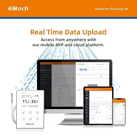 Elitech WiFi Digital Temperature Humidity Data Logger, 2.4GHz/5GHz WiFi Remote Real-Time Monitor with External Probes, Cloud Storage, App and Email Alerts, 16.4ft, RCW-800W-THE-5Pack, -40°F to 176°F