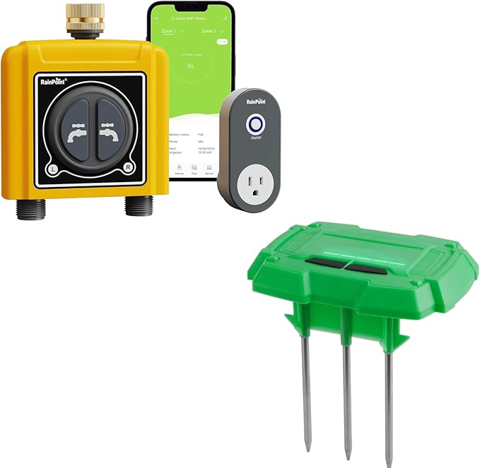 RAINPOINT WiFi Water Timer with WiFi Soil Moisture Sensor, WiFi Hose Timer for Lawn,WiFi Sprinkler Controller via APP/Voice Control,Automatic Watering System