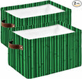 Retro Green Storage Bins Cubes Waterproof Cloth Storage Basket,Vintage Rustic Plants Trees Lines Pattern Foldable Storage Bags for Shelf Clothes Storages Organizers with Handles 15x11x9.5 in 2PCS