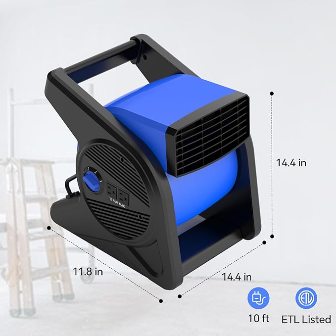shinic 15" Pivoting Blower Fan, Portable Pivoting Blower Fan with Reset Button for Floor & Carpet Drying, 375 CFM, 3 Speeds Ideal for Office Garage Gym Home Use