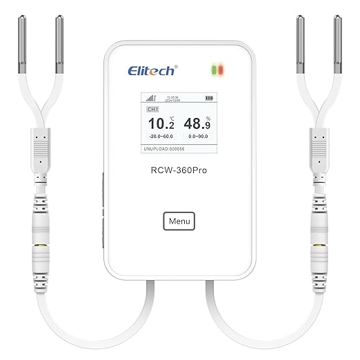 Elitech Dual Temperature Probe for RCW-360Pro, -40°F to 176°F, 16.4ft Cable Auto-Detection Digital Sensor with Individual Calibration Certificate for Medical Pharma Validation, TD3X-TDE-R-5M
