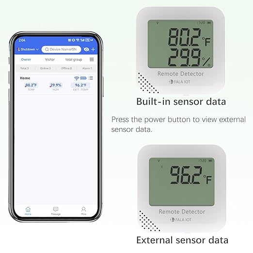 External Flat Temperature Sensor Probe – Waterproof, Wide Range (-40°F to 248°F), 16.4ft Length for Aquarium,Greenhouse, Farm, Freezer & Industrial Use, Only for FALA IOT Detector, 5 Meters