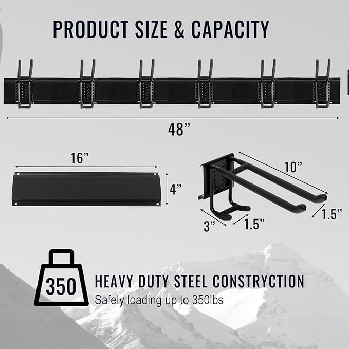 Aking Ace Wall Mount Tool Storage Rack, Garage Organization, Heavy Duty Garage Storage Tool Organizer, Garden Tool Wall Hooks and Hangers, Hold Up to 350lbs Black 2Pack