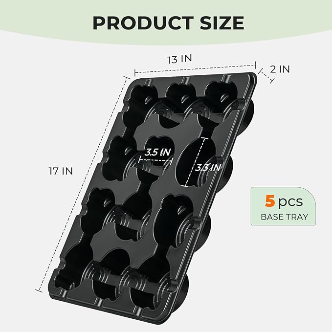homenote 4 Inch Seed Starting Trays 5 Pack, 12-Cell Seedling Starter Trays for Indoor Outdoor Growing, Plant Starter Germination Trays for Pots Seedlings 4" Opening Compatible Pots