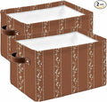 Brown Flowers Branch Storage Bins Cubes Waterproof Cloth Storage Basket, Spring Summer Farmhouse Botanical Foldable Storage Bags for Shelf Closet Clothes Organizers with Handles 15x11x9.5 in 2PCS