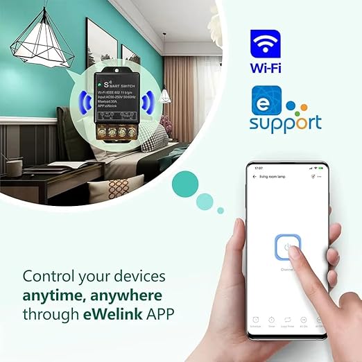 30A Hight Power WiFi Smart Switch Relay, use Ewelink APP Remote with Timer, with 2.4Ghz Wireless Transmitter, Compatible with Alexa & Google Home