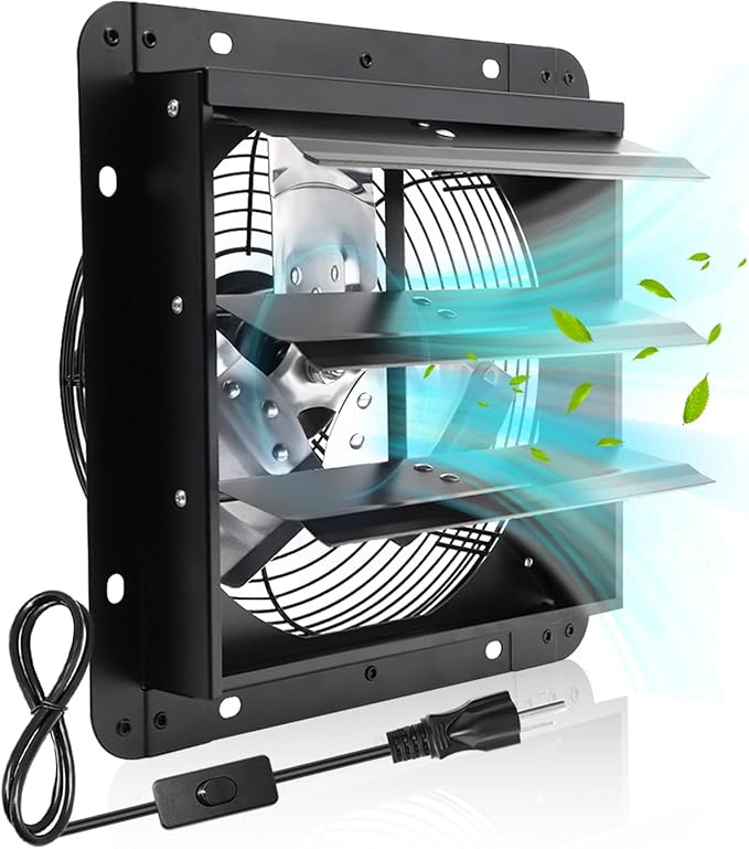 10 Inch Shutter Exhaust Fan,Wall Mount Ventilator Fan with ON/OFF Switch,Attic Chicken Coops Vent Fan for Greenhouse, Gable, Barn, Garage, Shed Ventilation Fans 647CFM,1700 RPM