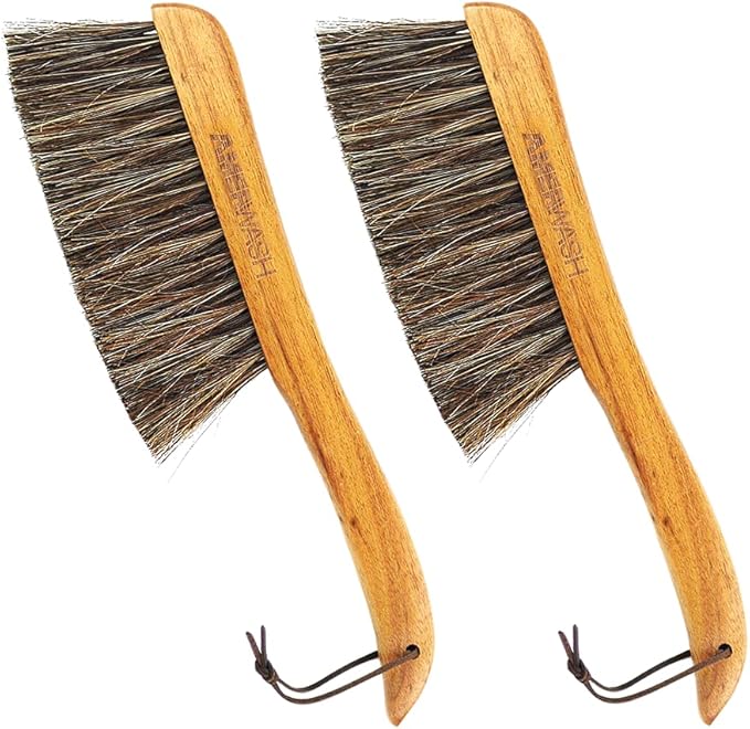 AMERWASH PLUS Counter Brush for Furniture, Drafting, Patio, Bed, Fireplace, Woodworking Cleaning, Horsehair Bristles Duster Wooden Handle Shop Brush, Hand Broom Brush - 2 Pack