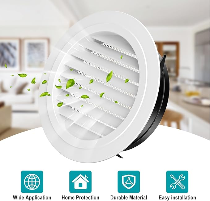 8 Inch Soffit Vent,HG Power Round Vent Cover with Built-in Screen Mesh, ABS Louver Round Air Vent Ceiling Diffuser for Exhaust Fan, Bathroom, Office and Home HVAC Ventilation, 200mm, White