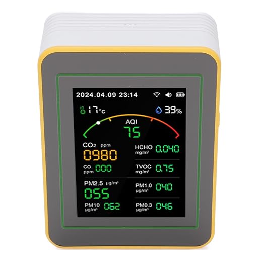 Air Quality Detector, 15 in 1 WiFi APP Control CO2 HCHO TVOC PM2.5 PM10 Monitor, Humidity Temperature Detector with Smart Timer & Curve Recording, Ideal for Indoor Air Quality (White Yellow)