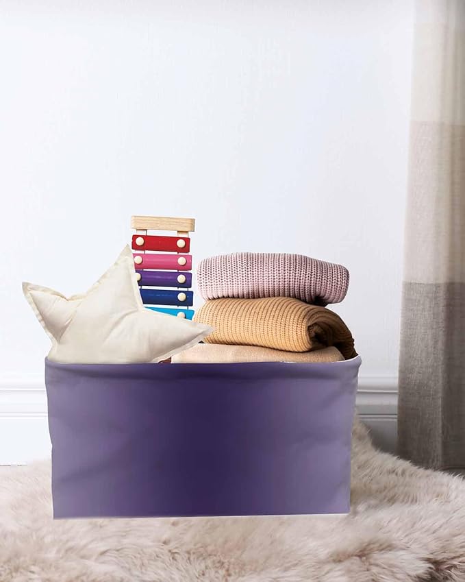 Purple Grey Ombre Storage Bins Cubes Waterproof Cloth Storage Basket, Farmhouse Gradient Minimalist Foldable Storage Bags for Shelf Closet Clothes Storages Organizers with Handles 15x11x9.5 in 1PCS