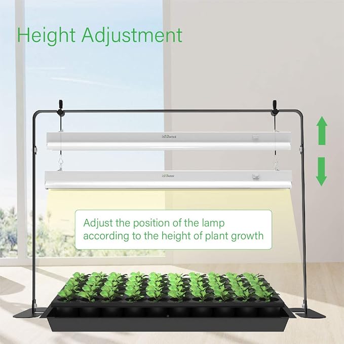 2ft Grow Light for Seed Starting,LED Grow Lamp for Indoor Plants,Seedling Grow Light with Stand,Seed Starter Light Kit with Natural White Spectrum,Height Adjustable,Iron Frame,Timer Outlet