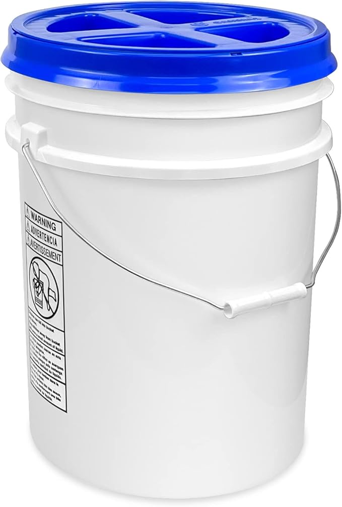 ePackageSupply 5 Gallon Bucket - Food Grade Bucket with Airtight Gamma Seal Screw-On Lid, BPA-Free, Heavy-Duty 90 Mil HDPE Plastic, Bulk Storage, Durable Container, Made in USA, White/Blue, 6 Packs