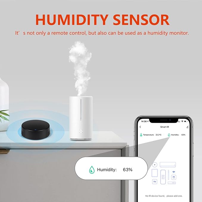 Smart IR Remote Control with Temperature and Humidity Sensor, 2.4G WiFi Universal Infrared Remote Control Hub with Thermometer Hygrometer for Smart Home Automation,Compatible with Alexa & Google Home