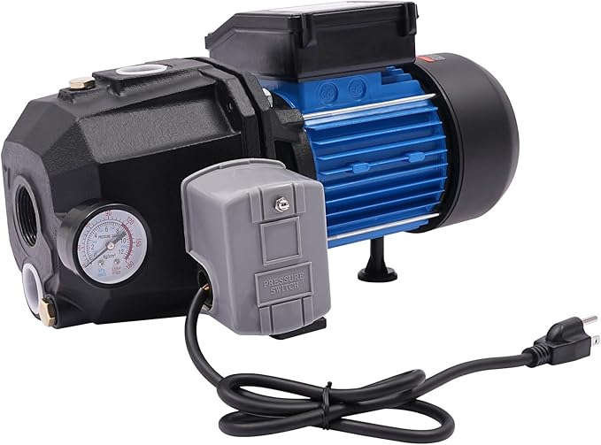 1HP Shallow Well Pump 110V Water Pump Automatic Pressure Switch IP44 Waterproof Well Depth Up to 82Ft Versatile Water Pump for Farm Garden (1HP)
