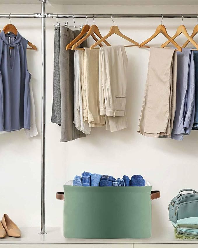Sage Green Yellow Ombre Storage Bins Cubes Waterproof Cloth Storage Basket,Farmhouse Modern Gradient Art Foldable Storage Bags for Shelf Clothes Storages Organizers with Handles 15x11x9.5 in 2PCS