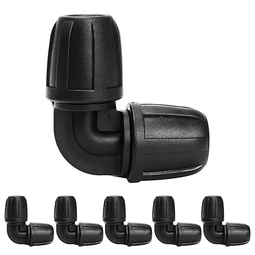 Bonviee 6 Pack 5/16” Drip Irrigation Elbow Connectors, 90° Barbed Lock Fittings for 5/16 Inch Tubing, Leak-Proof Corner Connector for Garden Hose Layout, Irrigation System Repair and Setup