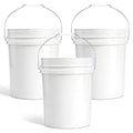 DEMORA 5 Gallon Heavy Duty Plastic Bucket, Food Grade Pail Without Lid, Metal Handle, BPA-Free, for Storage, Fishing, Car Wash, Paint, DIY, Industrial & Job Sites（White，3 Pack）