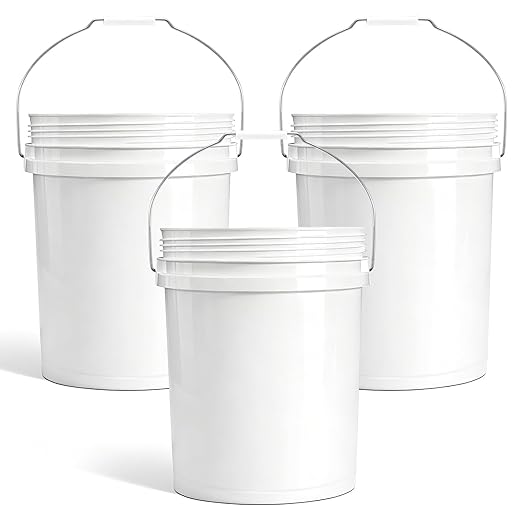 DEMORA 5 Gallon Heavy Duty Plastic Bucket, Food Grade Pail Without Lid, Metal Handle, BPA-Free, for Storage, Fishing, Car Wash, Paint, DIY, Industrial & Job Sites（White，3 Pack）
