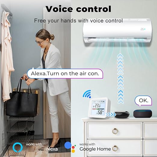 WiFi Hygrometer Thermometer, Indoor Tuya Wireless Smart Temperature and Humidity Sensor Backlight LCD Screen Thermometer Monitor with App Control, Compatible with Alexa, Google Home (White)