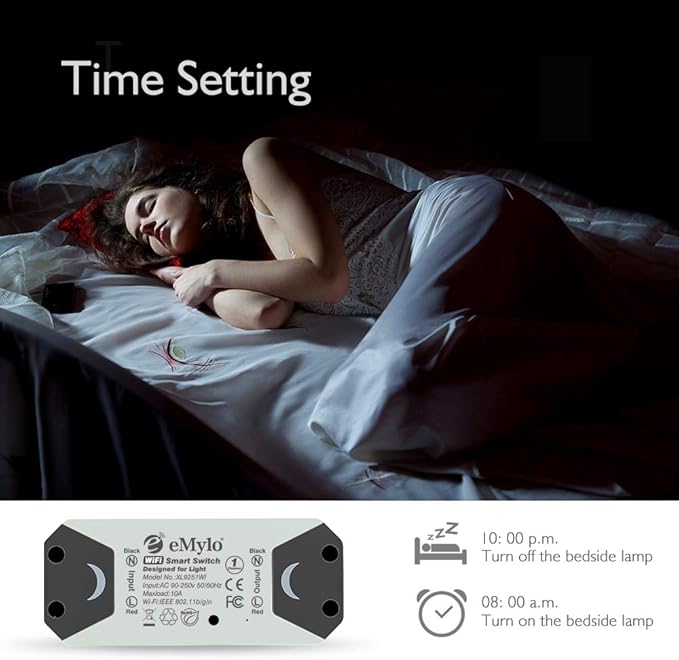 WiFi Switch, eMylo Smart Wireless Relay Module 2.4Ghz Wi-Fi Light Switch Basic Smart Remote Control Module Home Automation Timers Compatible with Alexa Echo Google Home 2 Pack