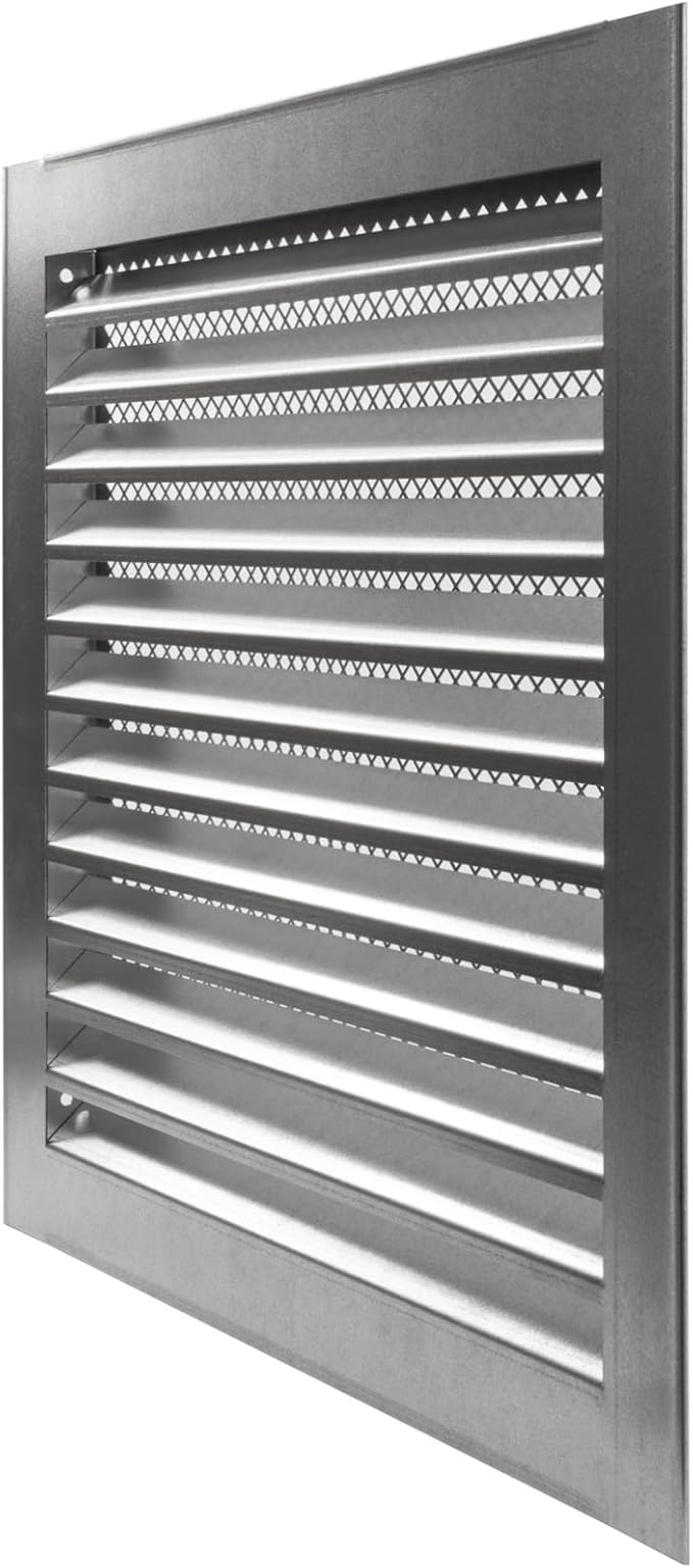 12" x 12" Inch Galvanized Steel Vent Cover - Square Industrial Air Vent Louver for Wall, House, Garage - Wire Screen Mesh Louver Grille - Soffit Exhaust Vent, Dryer Vent Cover
