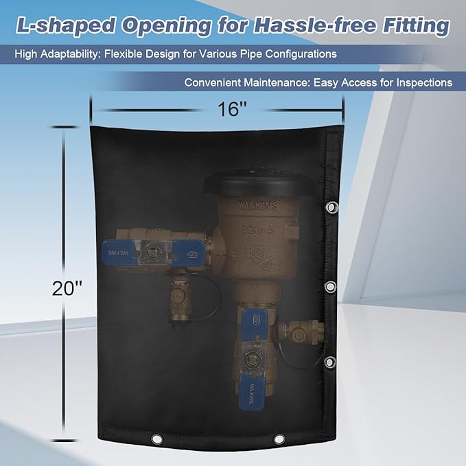 Outdoor Backflow Preventer Cover- 16''W x 20''H, Winter Freeze & Weatherproof Protection for Irrigation Pipes & Sprinkler Valves- Black