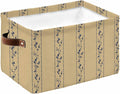 Khaki Flower Branch Storage Bins Cubes Waterproof Cloth Storage Basket, Spring Summer Farmhouse Botanical Foldable Storage Bags for Shelf Closet Clothes Organizers with Handles 15x11x9.5 in 1PCS