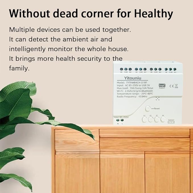 Tuya WiFi Smart Temperature Sensor Controller, 4-Channel 85-250V Relay Switch, Remote Voice Control, APP Remote Control, Dry Contact, Real-Time Monitoring, Works with Alexa and Google Home