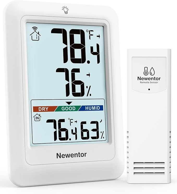 Newentor Indoor Outdoor Thermometer Wireless, Weather Stations Wireless Indoor Outdoor, Outdoor Thermometers for Patio House, Outside Inside Thermometers with Comfort Indicator, White with 1 Sensor