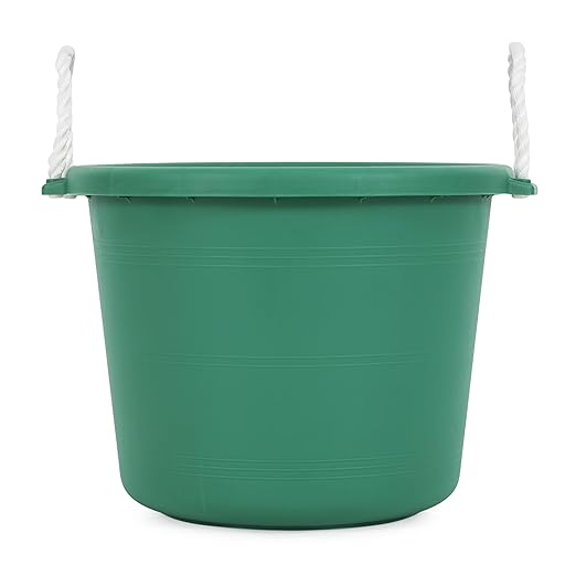 Tuff Stuff Products MCK70GR 17.5 Gallon Weather Resistant Plastic Muck Bucket Pail with Rope Handles for Home or Garden Use, Green