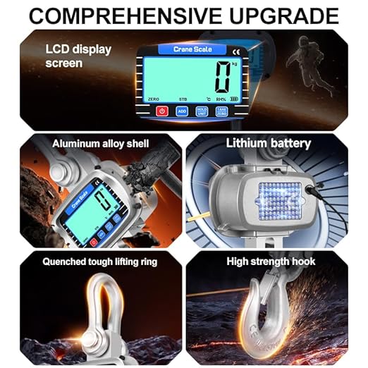 Digital Crane Scale 11000 lbs/5000kg/5T Measurable Temperature and Humidity Industrial Heavy Duty Hanging Scale with Remote Control LCD Screen for Construction, Factory, Farm(Silver)