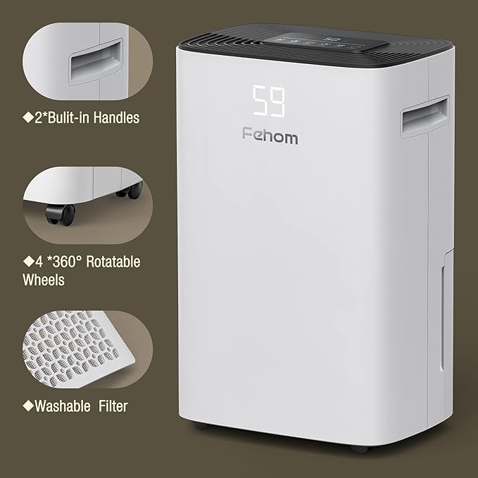 4500 Sq. Ft Dehumidifier with Drain Hose - Ideal for Bedrooms, Basements, Bathrooms, and Laundry Rooms - with Digital Control Panel, 24 Hr Timer, and Front Humidity Display