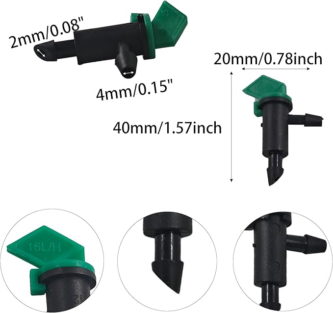 80Pcs 4GPH Drip Emitter Garden Flag Irrigation Drippers, 16L/H Sprinkler System Parts for 4/7mm Tubing, Adjustable Flow for Trees, Shrubs, Lawn, Vegetable Gardens, Green