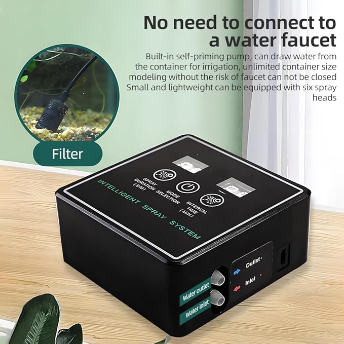 Reptile Sprayer Smart Spray System Touch Screen Controller Reptile Mister with Automatic Timer Low Noise 360 Degree Adjustable Mist Nozzle for Terrarium Amphibian Lizard Snake Frog Plants